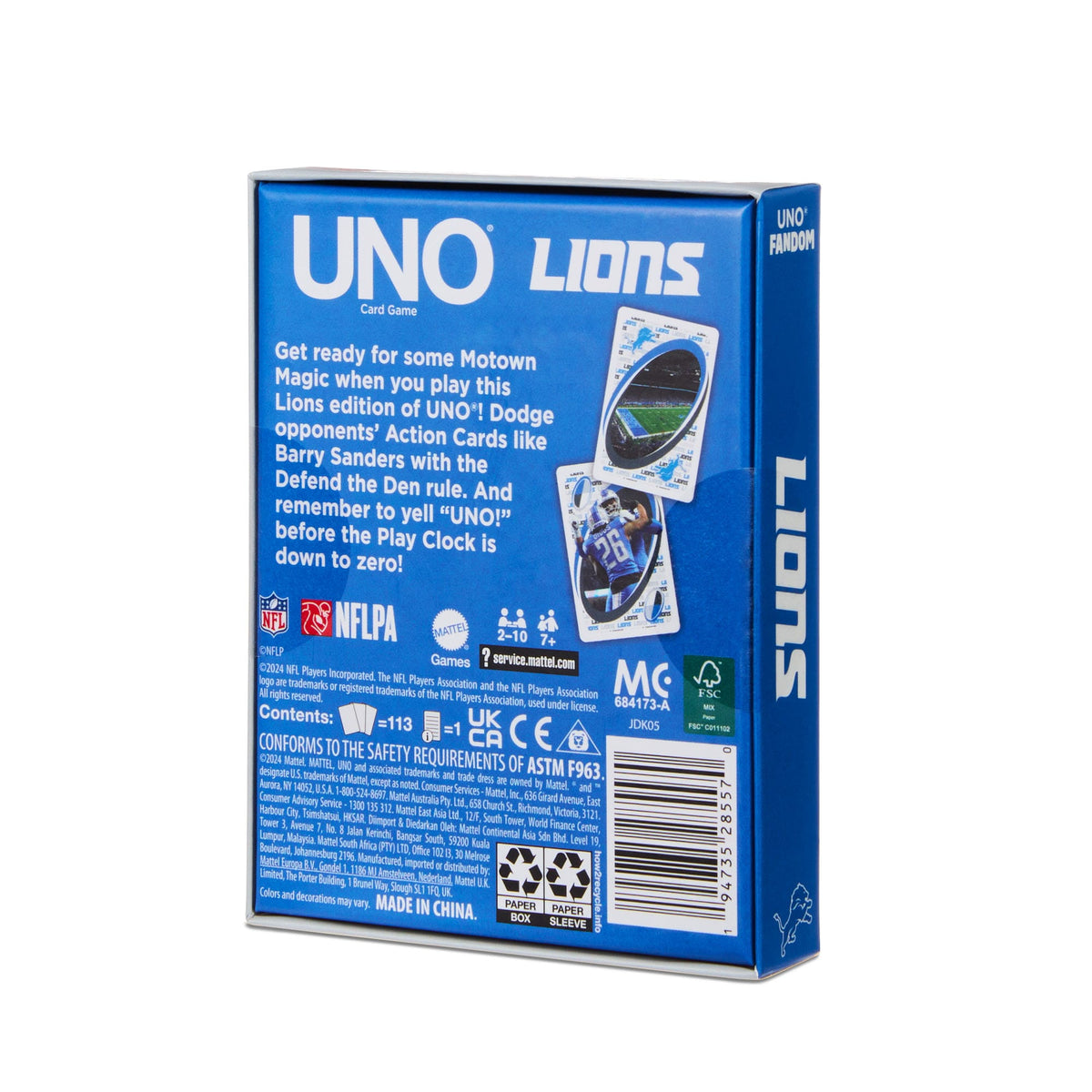 UNO Fandom NFL Detroit Lions Game Deck